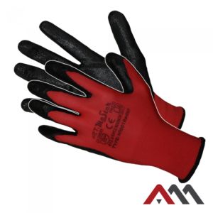 Rękawice ochronne poliestrowe powlekane czarnym nitrylem (czerwone)