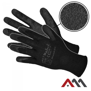 Rękawice ochronne z dzianiny bawełniano – poliestrowej, powlekane lateksem w kolorze czarnym (czarne)